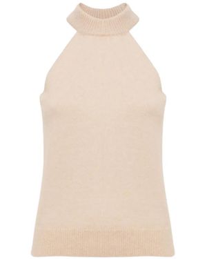 Laneus Halterneck Ribbed-Trim Top - Natural
