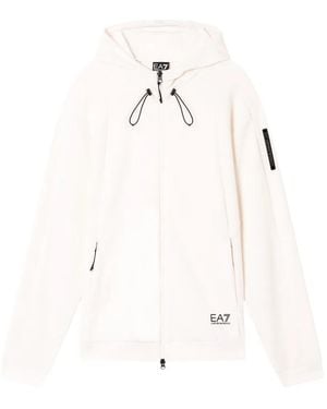 EA7 Hoodie Met Vlakken - Naturel