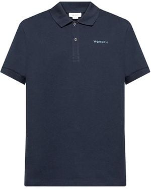 McQueen Logo-Embroidered Polo Shirt - Blue