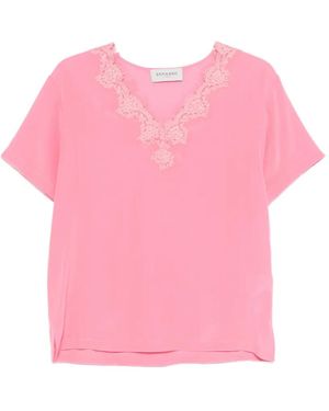 ERMANNO FIRENZE Lace-Detail V-Neck Top - Pink