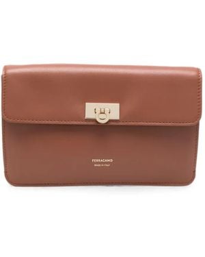 Ferragamo Gancini Flip-Lock Clutch Bag - Brown