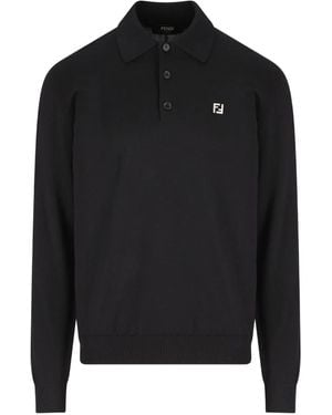 Fendi Poloshirt mit Logo-Schild - Schwarz