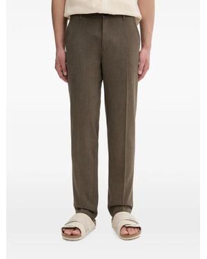Les Deux Logo-Embroidered Pressed-Crease Trousers - Brown