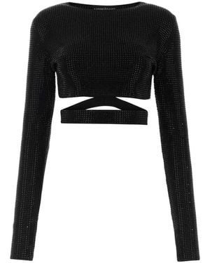 ANDREADAMO Embellished Cut-Out Crop Top - Black