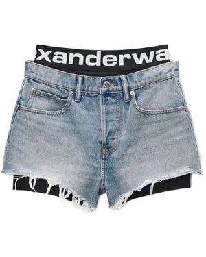 Alexander Wang Shorts Con Dobladillo Deshilachado - Azul