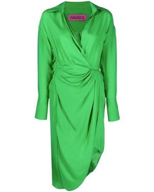 GAUGE81 Draped Silk Wrap Dress - Green