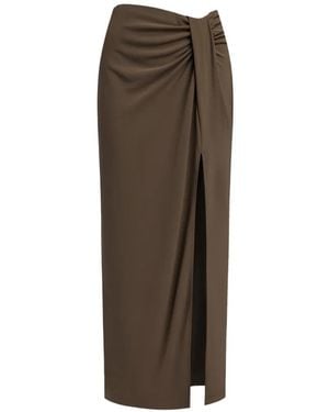 12 STOREEZ Draped Maxi Skirt - Brown