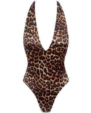 Maison Close Leopard-Print Halterneck Swimsuit - Brown