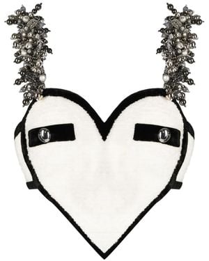 Area Bead-Embellished Heart Crop Top - Natural