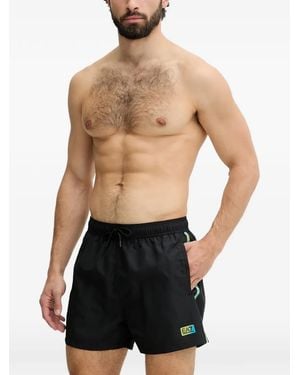 EA7 Logo-Patch Drawstring Swim Shorts - Black