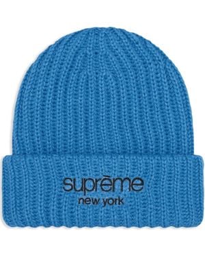 Supreme Logo-Embroidered Beanie Hat - Blue