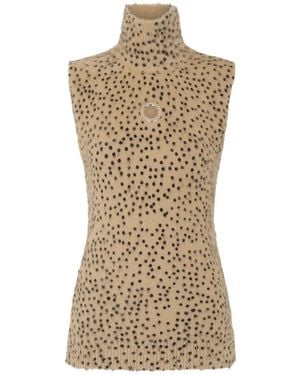 Rabanne Turtleneck Polka-Dot Print Top - Natural