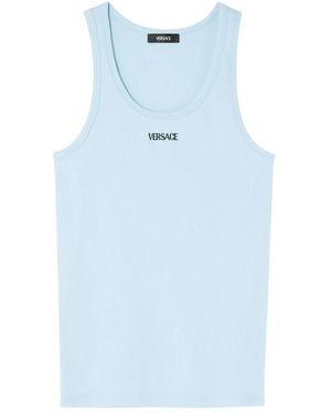 Versace Geripptes Trägershirt Mit Logo - Blau
