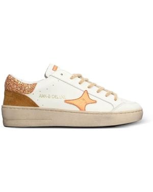 AMA BRAND Glitter-Embellished Star-Patch Trainers - White