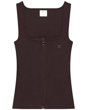 Courreges 90's Ribbed-Knit Zip-Up Tank Top - Purple