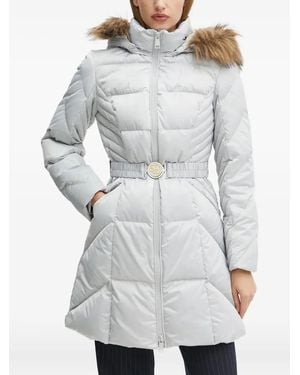 Guess Quilted-Pattern Single-Breasted Coat - Grey
