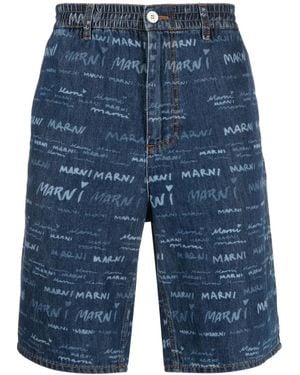 Marni Logo-Print Denim Shorts - Blue