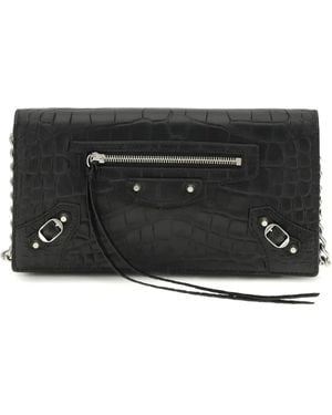 Balenciaga クロコエンボス レザーショルダーバッグ - ブラック