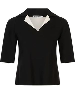 Jil Sander Contrast-Collar Raglan-Sleeve Top - Black