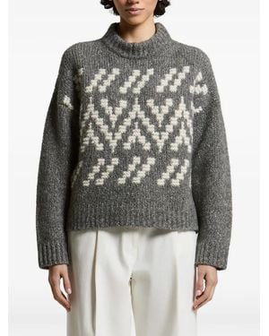 Peserico Sequin-Embellished Intarsia-Knit Sweater - Gray
