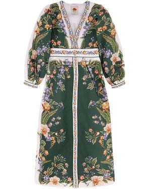 FARM Rio Floral V-Neck Dress - Green