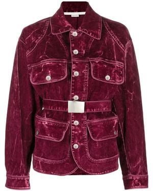 Stella McCartney Neutral Velvet Denim Jacket - Women's - Cotton/elastane - Red