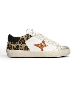 AMA BRAND Leopard-Print Glitter-Star Trainers - White