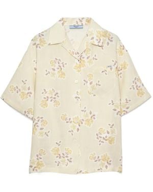 Prada Floral-Print Old-Linen Shirt - Natural