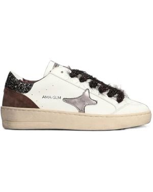 AMA BRAND Glitter-Detail Star-Patch Trainers - Natural