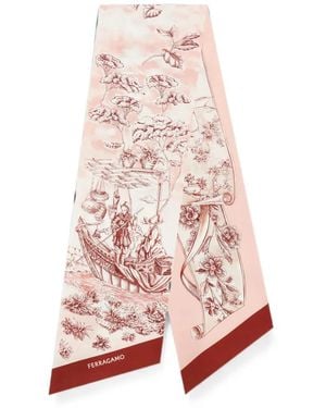 Ferragamo Voyage-Print Pointed-Tip Scarf - White