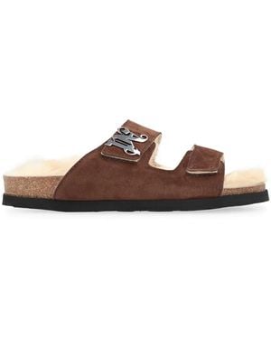 Palm Angels Logo Plaque Sandals - Brown