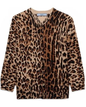Prada Animal-Print Button-Up Cardigan - Brown