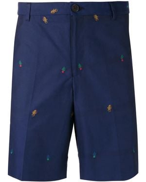 KENZO Badge Embroidered Chino Shorts - Blue