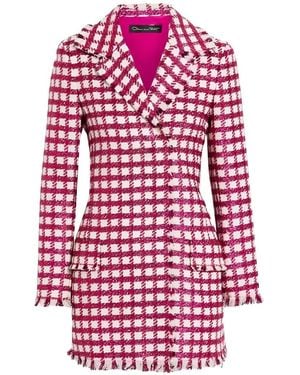 Oscar de la Renta Checked Tweed Mini Dress - Red