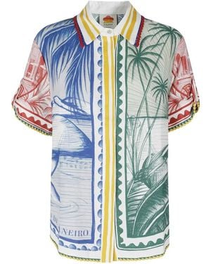 FARM Rio Graphic-Print Crochet-Trim Shirt - Blue