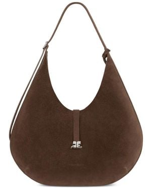 Courreges Schultertasche Mit Logo-Schild - Braun