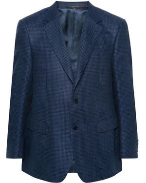 Canali Houndstooth Linen-Blend Blazer - Blue