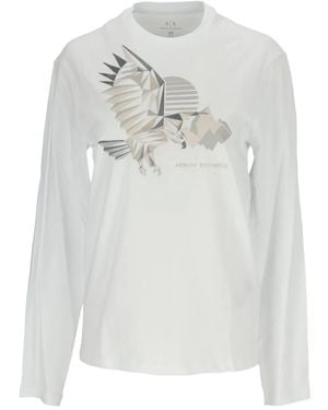 ARMANI EXCHANGE Eagle-Print Long-Sleeve T-Shirt - White