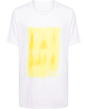 120% Lino Paint-Print Linen T-Shirt - Yellow