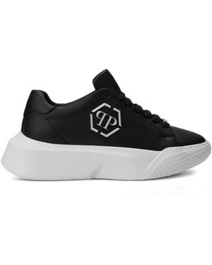 Philipp Plein Hexagon Calf Leather Runner Trainers - Black