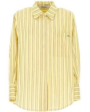 EMMA & GAIA Vertical-Stripe Logo-Embroidered Shirt - Yellow