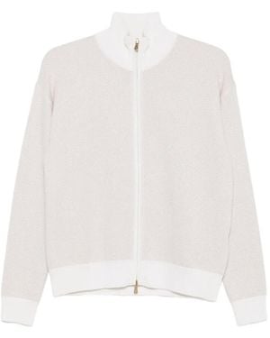 Eleventy Cardigan Zippé En Maille À Chevrons - White