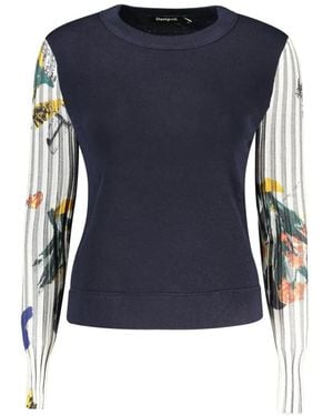 Desigual Graphic-Print Paneled Sweater - Blue