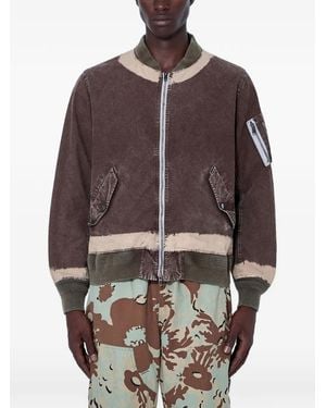 NOMARHYTHM Distressed-Finish Zipped-Sleeve Bomber Jacket - Brown