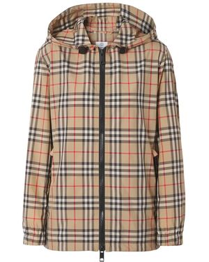 Burberry Check Motif Hooded Jacket - Natural