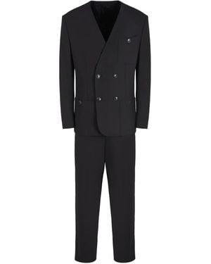 Giorgio Armani Lapel-Free Double-Breasted Suit - Black