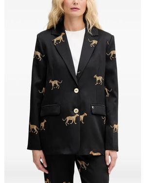 Lola Casademunt Leopard-Print Single-Breasted Blazer - Black