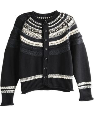 Y's Yohji Yamamoto Fair-Isle Raglan-Sleeve Cardigan - Black