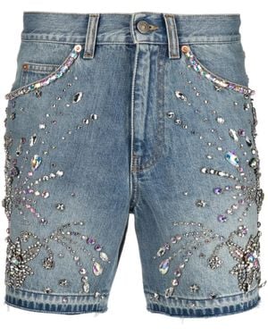 Gucci Crystal-Embellished Denim Shorts - Blue