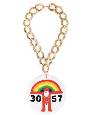 Walter Van Beirendonck Oversized Logo-Plaque Chain Necklace - White